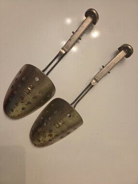 Pair Vintage EKCO Hammered Metal Shoe Trees Shaper Stretcher Adjustable 2 1950s